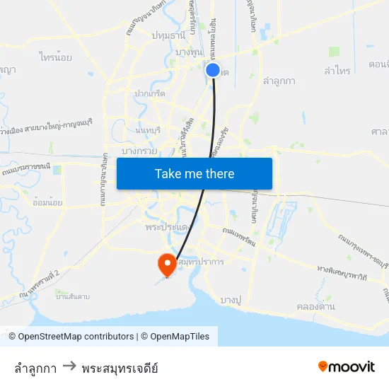ลำลูกกา to พระสมุทรเจดีย์ map