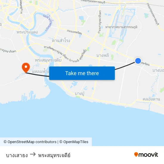 บางเสาธง to พระสมุทรเจดีย์ map