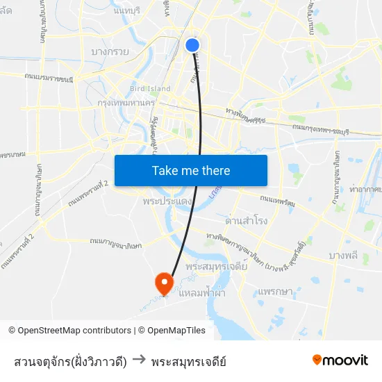 สวนจตุจักร(ฝั่งวิภาวดี) to พระสมุทรเจดีย์ map