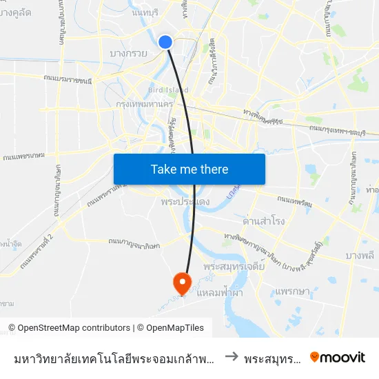 มหาวิทยาลัยเทคโนโลยีพระจอมเกล้าพระนครเหนือ to พระสมุทรเจดีย์ map