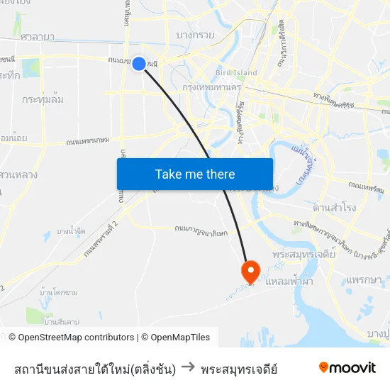 สถานีขนส่งสายใต้ใหม่(ตลิ่งชัน) to พระสมุทรเจดีย์ map
