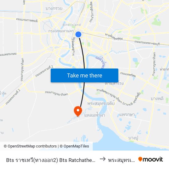 Bts ราชเทวี(ทางออก2) Bts Ratchathewi (Exit 2) to พระสมุทรเจดีย์ map