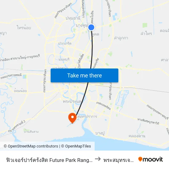 ฟิวเจอร์ปาร์ครังสิต Future Park Rangsit to พระสมุทรเจดีย์ map