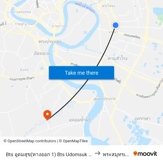 Bts อุดมสุข(ทางออก 1) Bts Udomsuk (Exit 1) to พระสมุทรเจดีย์ map