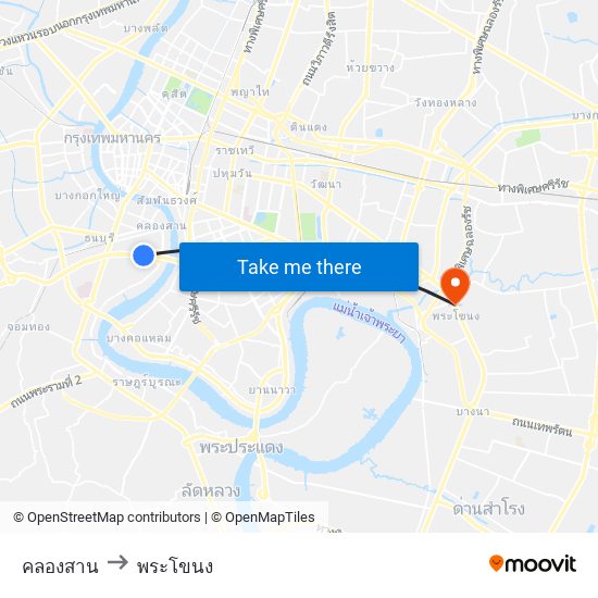 คลองสาน to พระโขนง map