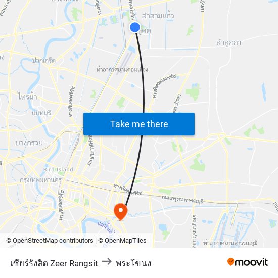 เซียร์รังสิต Zeer Rangsit to พระโขนง map