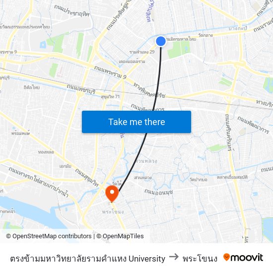 ตรงข้ามมหาวิทยาลัยรามคำแหง University to พระโขนง map