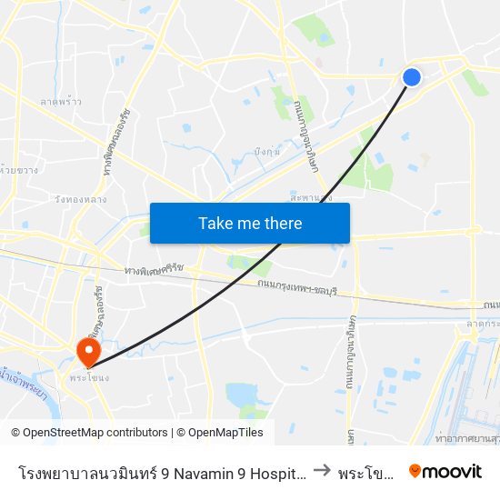 โรงพยาบาลนวมินทร์ 9 Navamin 9 Hospital to พระโขนง map