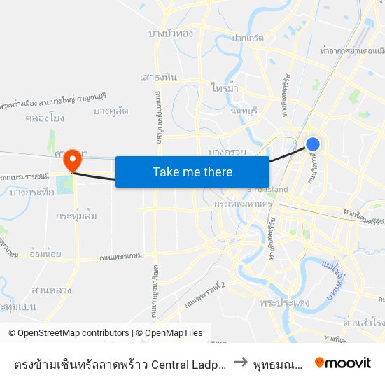 ตรงข้ามเซ็นทรัลลาดพร้าว  Central Ladprao to พุทธมณฑล map