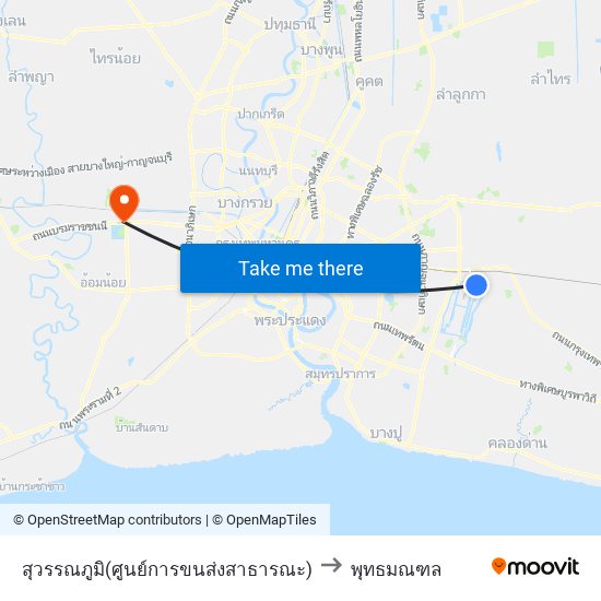 สุวรรณภูมิ(ศูนย์การขนส่งสาธารณะ) to พุทธมณฑล map