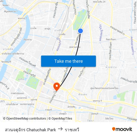 สวนจตุจักร Chatuchak Park to ราชเทวี map