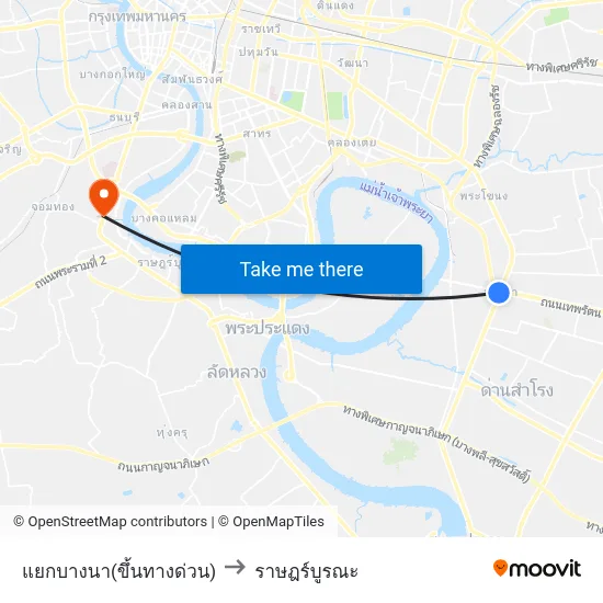 แยกบางนา(ขึ้นทางด่วน) to ราษฎร์บูรณะ map
