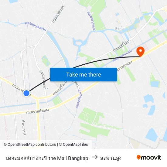 เดอะมอลล์บางกะปิ the Mall Bangkapi to สะพานสูง map