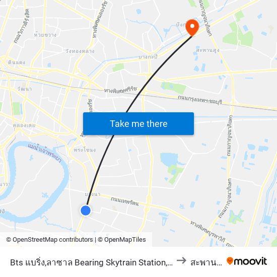 Bts แบริ่ง,ลาซาล Bearing Skytrain Station, Lasal to สะพานสูง map