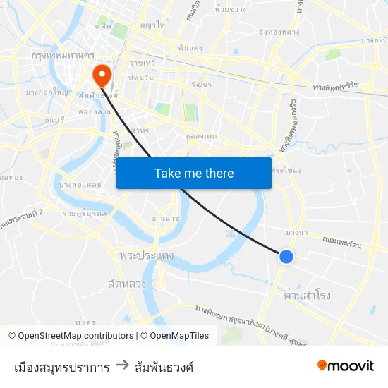 เมืองสมุทรปราการ to สัมพันธวงศ์ map