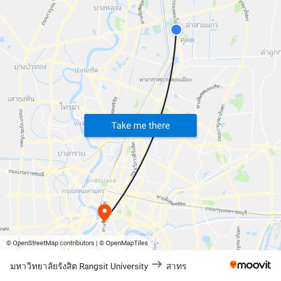 มหาวิทยาลัยรังสิต Rangsit University to สาทร map