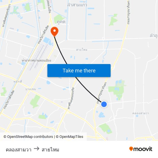 คลองสามวา to สายไหม map