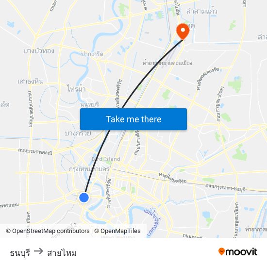 ธนบุรี to สายไหม map