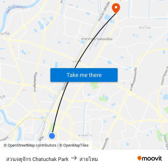 สวนจตุจักร Chatuchak Park to สายไหม map