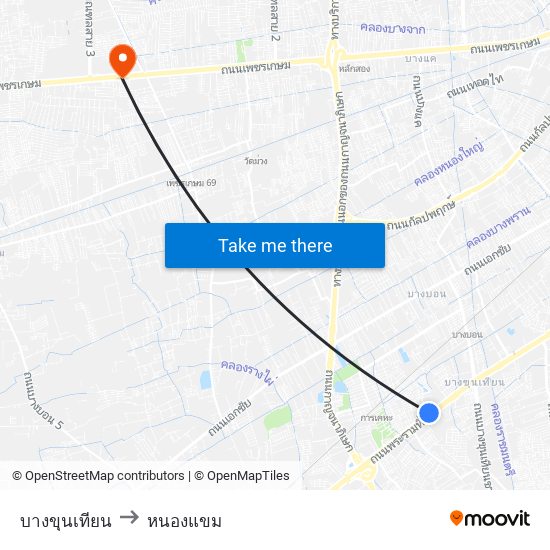 บางขุนเทียน to หนองแขม map