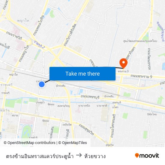 ตรงข้ามอินทราสแควร์ประตูน้ำ to ห้วยขวาง map