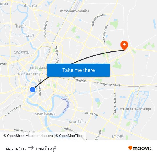 คลองสาน to เขตมีนบุรี map