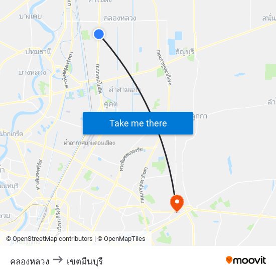 คลองหลวง to เขตมีนบุรี map