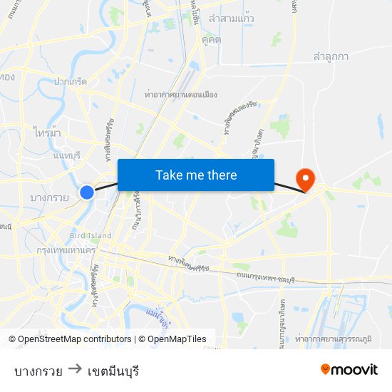 บางกรวย to เขตมีนบุรี map