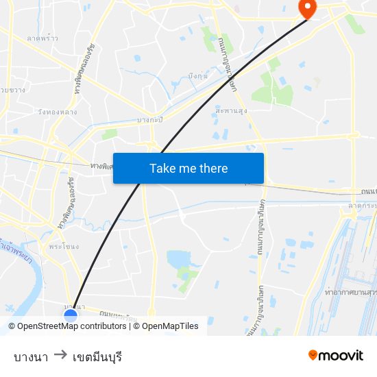 บางนา to เขตมีนบุรี map