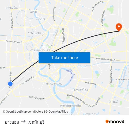 บางบอน to เขตมีนบุรี map