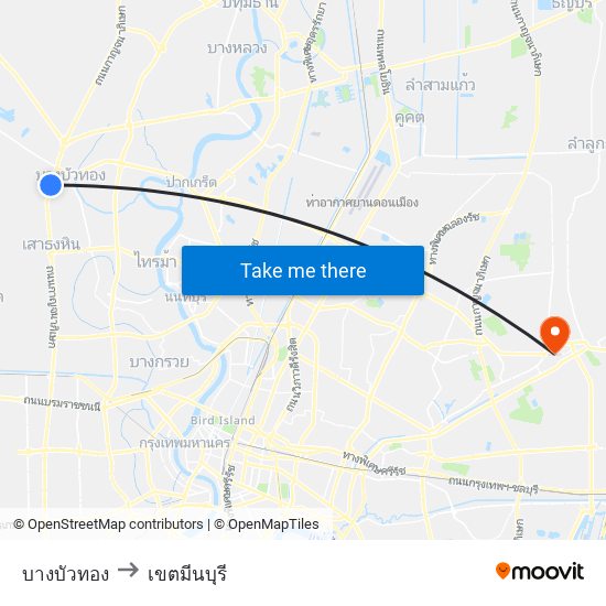 บางบัวทอง to เขตมีนบุรี map