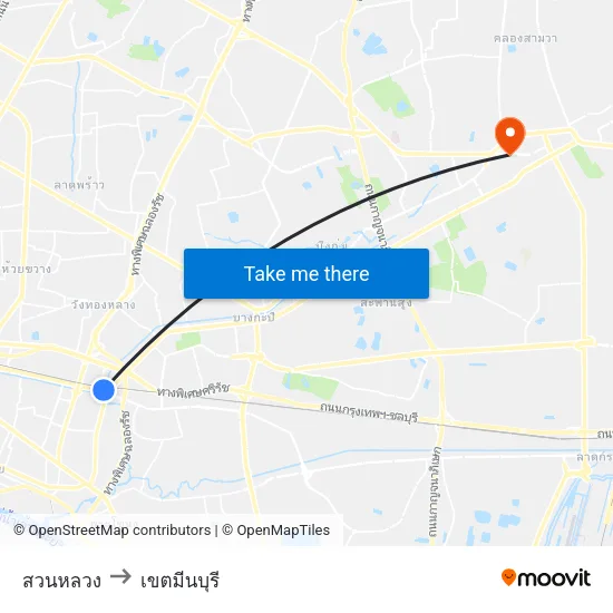 สวนหลวง to เขตมีนบุรี map