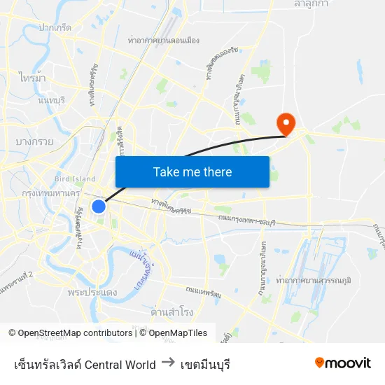 เซ็นทรัลเวิลด์ Central World to เขตมีนบุรี map