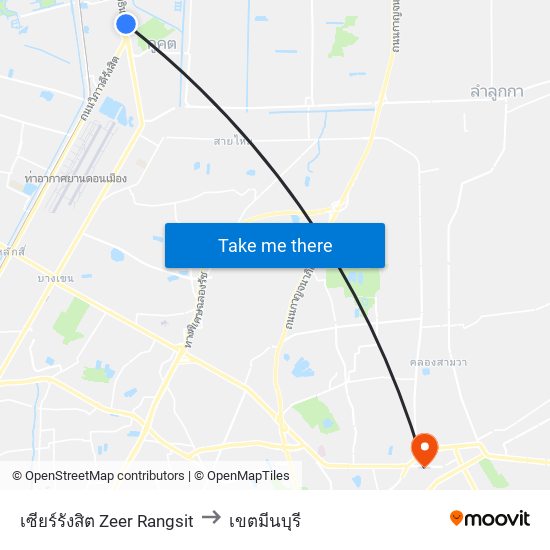 เซียร์รังสิต Zeer Rangsit to เขตมีนบุรี map