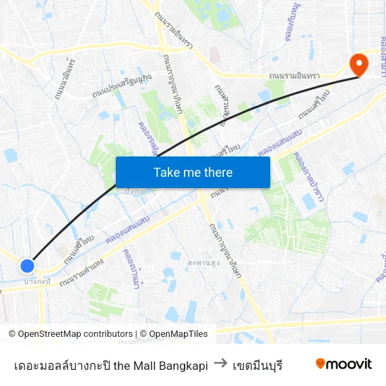 เดอะมอลล์บางกะปิ the Mall Bangkapi to เขตมีนบุรี map