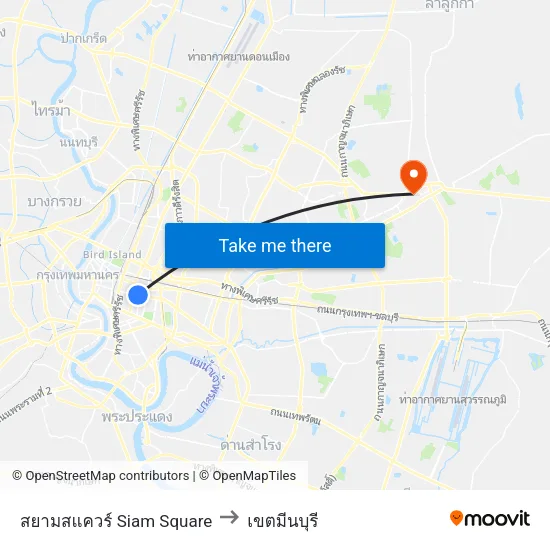 สยามสแควร์ Siam Square to เขตมีนบุรี map