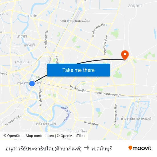 อนุสาวรีย์ประชาธิปไตย(ศึกษาภัณฑ์) to เขตมีนบุรี map