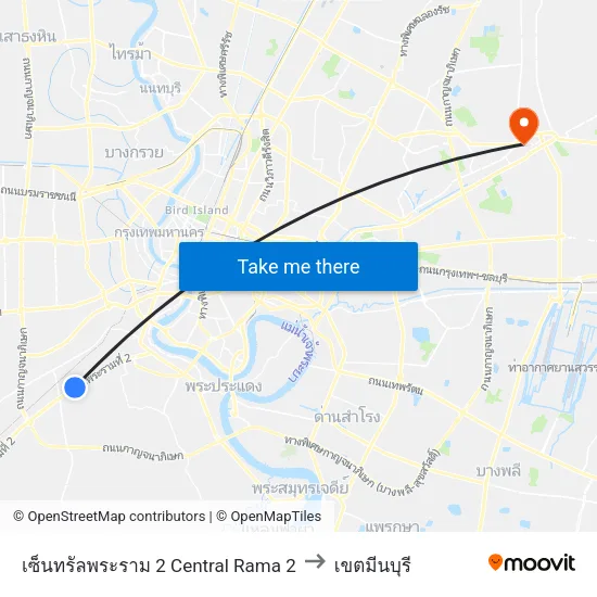 เซ็นทรัลพระราม 2 Central Rama 2 to เขตมีนบุรี map