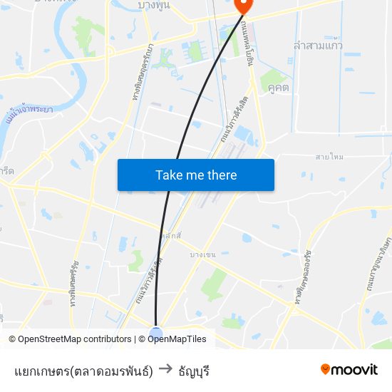 แยกเกษตร(ตลาดอมรพันธ์) to ธัญบุรี map