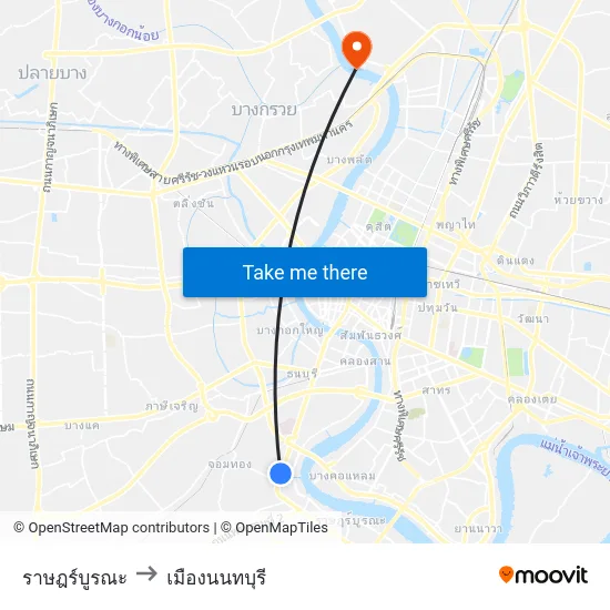 ราษฎร์บูรณะ to เมืองนนทบุรี map