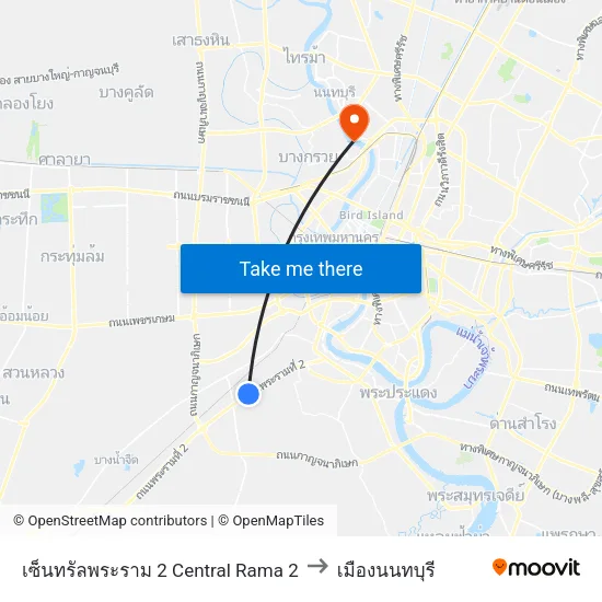 เซ็นทรัลพระราม 2 Central Rama 2 to เมืองนนทบุรี map