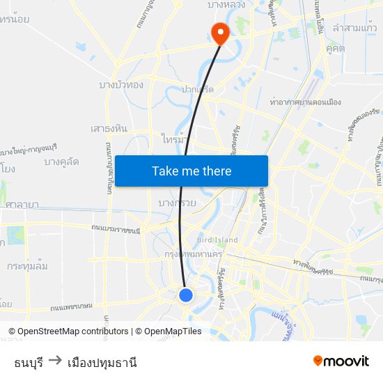 ธนบุรี to เมืองปทุมธานี map