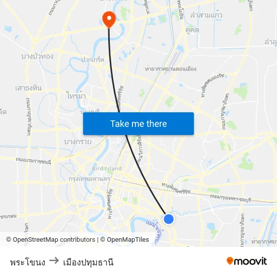 พระโขนง to เมืองปทุมธานี map