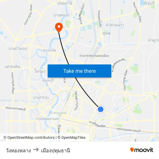 วังทองหลาง to เมืองปทุมธานี map