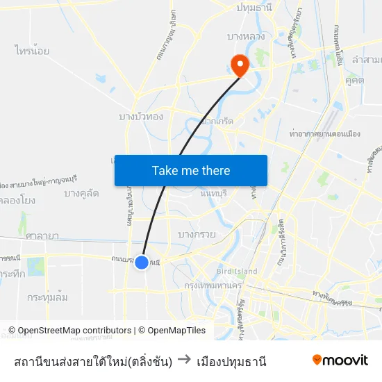สถานีขนส่งสายใต้ใหม่(ตลิ่งชัน) to เมืองปทุมธานี map
