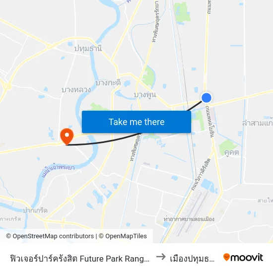 ฟิวเจอร์ปาร์ครังสิต Future Park Rangsit to เมืองปทุมธานี map