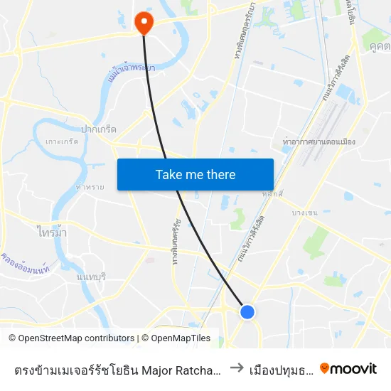 ตรงข้ามเมเจอร์รัชโยธิน  Major Ratchayothin to เมืองปทุมธานี map