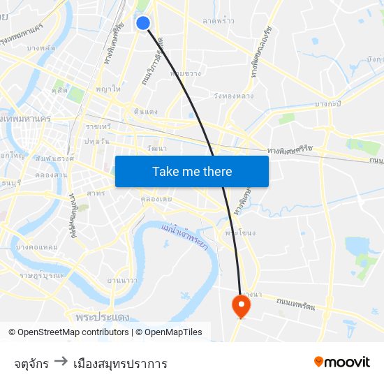 จตุจักร to เมืองสมุทรปราการ map