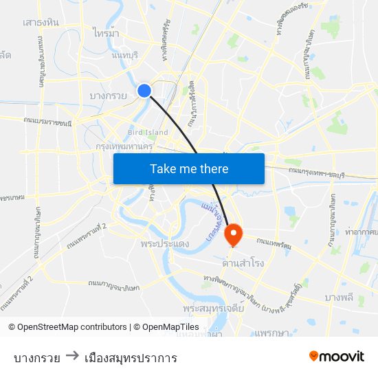 บางกรวย to เมืองสมุทรปราการ map