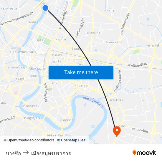 บางซื่อ to เมืองสมุทรปราการ map